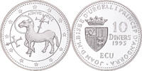 Andorra 10 Diners Coin, Agnus Dei, BE, Silver, KM:114 -