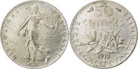 France 50 Centimes Coin, Semeuse, Paris, Silver, KM:854 -