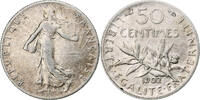 France 50 Centimes Coin, Semeuse, Paris, Silver, KM:854 -