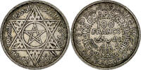 Morocco 100 Francs Mohammed V, Paris, Silver, KM:52 -
