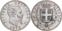 Italy 5 Lire 1877 R Vittorio Emanuele II, Rome, Silver, KM:8.4 S+ 59.78 &pound;  +  4.23 &pound; shipping