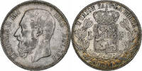 Belgium 5 Francs, 5 Frank Leopold II, Silver, KM:24 -