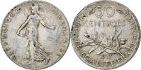 France 50 Centimes Semeuse, Paris, Error straight clip, Silver -