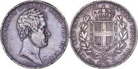 Italian States 5 Lire SARDINIA, Carlo Alberto, Genoa, Silver -