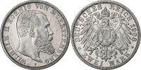 German States 2 Mark WURTTEMBERG, Wilhelm II, Freudenstadt, Silver -