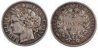 France 2 Francs Coin, Cérès, Paris, Silver, Gadoury:530a -
