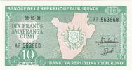 Burundi 10 Francs Banknote, 1991-10-01, KM:33a -