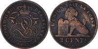 Belgium 2 Centimes Coin, Leopold II, Copper, KM:35.1 -