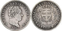Italian States 50 Centesimi SARDINIA, Carlo Felice, Torino, Silver -