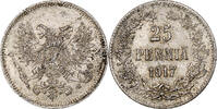 Finland 25 Penniä Nicholas II, Helsinki, Civil War, Silver -