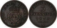 Germany 3 Pfenninge PRUSSIA, Wilhelm I, Berlin, Copper -