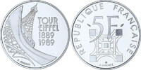 France 5 Francs Tour Eiffel, Paris, Proof, Silver -