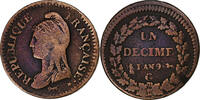 France 1 Décime Dupré, Geneva, Bronze, Gadoury:187a -