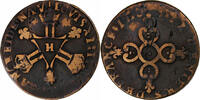 France Six deniers dits dardenne Louis XIV, La Rochelle, Copper -