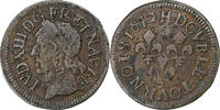 France Double Tournois Louis XIII, La Rochelle, Copper -