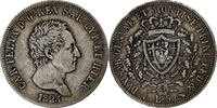 Italy 5 Lire Kingdom of Sardinia, Carlo Felice, Turin, Silver -