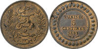 Tunisia 5 Centimes French protectorate, Paris, Bronze, KM:221 -