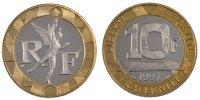 France 10 Francs Coin, Génie, Aluminum-Bronze, Gadoury:827a -