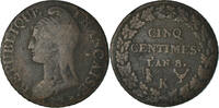 France 5 Centimes Coin, Dupré, Bordeaux, Bronze, KM:640.8 -