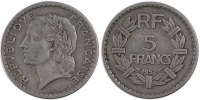 France 5 Francs Coin, Lavrillier, Paris, Aluminum -
