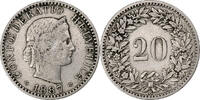 Switzerland 20 Rappen Libertas, Bern, Nickel, KM:29 -