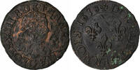 France Double Tournois Louis XIII, Poitiers, Copper -