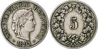 Switzerland 5 Rappen Libertas, Bern, Copper-nickel, KM:26 -