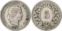Switzerland 5 Rappen Libertas, Bern, Copper-nickel, KM:26 -