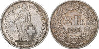 Switzerland 2 Francs Helvetia, Bern, Silver, KM:21 -