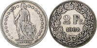 Switzerland 2 Francs Helvetia, Bern, Silver, KM:21 -