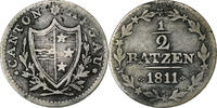 SWISS CANTONS 1/2 Batzen AARGAU, Billon, KM:8 -