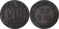 SWISS CANTONS Sol GENEVA, Billon, KM:120 -