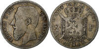 Belgium 2 Francs Leopold II, Brussels, Silver -
