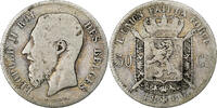 Belgium 50 Centimes Leopold II, Brussels, Silver -