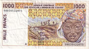 West African States 1000 Francs Banknote, KM:111Ah -