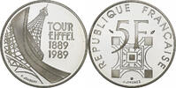 France 5 Francs Tour Eiffel, Paris, BE, Silver, KM:968a -
