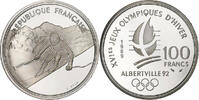 France 100 Francs Albertville - Ski Alpin, Monnaie de Paris, BE, Silver -