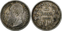 Belgium 2 Francs, 2 Frank Coin, Leopold II, Silver, KM:59 -