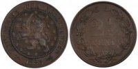 Netherlands 2-1/2 Cent Coin, William III, Bronze, KM:108.1 -
