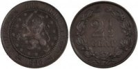 Netherlands 2-1/2 Cent Coin, William III, Bronze, KM:108.1 -