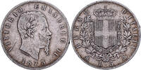 Italy 5 Lire Vittorio Emanuele II, Milan, Silver, KM:8.4 -