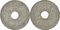 France 20 Centimes Coin, État français, Paris, Zinc -