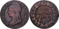 France 5 Centimes AN 8 Paris Directoire, Paris, Copper S+ 21.32 &pound;  +  4.23 &pound; shipping