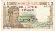 France 50 Francs Cérès, P. Rousseau and R. Favre-Gilly, 1940-02-08 -