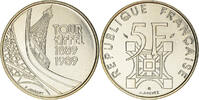 France 5 Francs Coin, Tour Eiffel, Paris, Nickel, KM:968 -