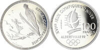 France 100 Francs Coin, Albertville 92, saut à ski, BE, Silver -