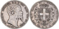 ITALIAN STATES 5 Lire Coin, SARDINIA, Vittorio Emanuele II, Genoa -