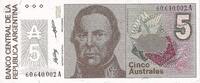 Argentina 5 Australes Banknote, KM:324b -