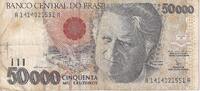 Brazil 50 Cruzeiros Reais on 50,000 Cruzeiros Banknote, KM:237 -