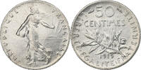 France 50 Centimes Semeuse, Paris, Silver, KM:854 -